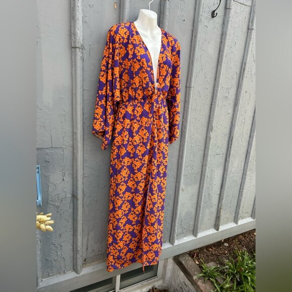 Borgo De Nora Elsa Tie Front Orange and Purple Floral Maxi Dress, size UK 10 (6) - Picture 3 of 15